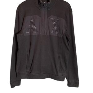 Armani Exchange Half Zip Pullover Mens Black Logo Vintage Medium Cotton AX